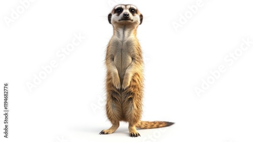 Cute meerkat standing against white background, studio shot, animal portrait photo