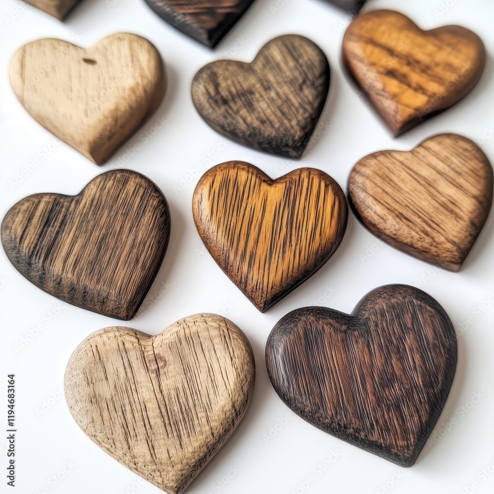 Obraz premium Collection set of natural brown wooden hearts isolated on white background