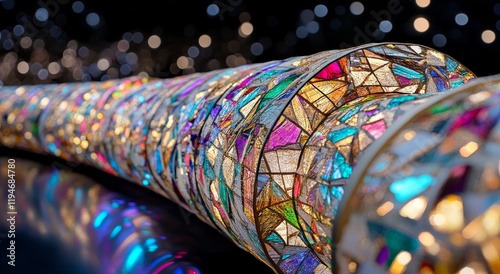 Close-Up of Colorful Iridescent Glass Tubes Against Black Background photo