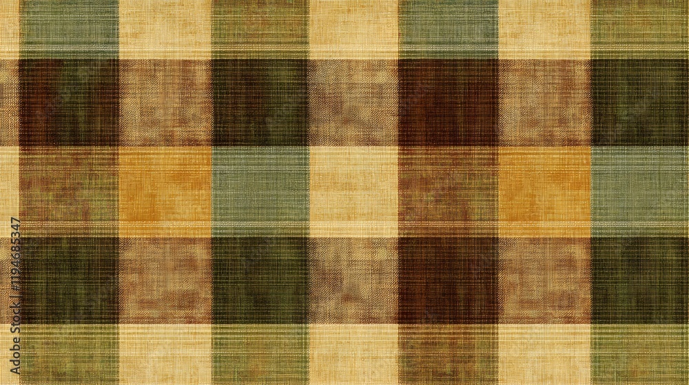 99. A soft, plaid flannel pattern in muted tones of green, brown, and yellow 99. A soft, plaid flannel pattern in muted tones of green, brown, and yellow