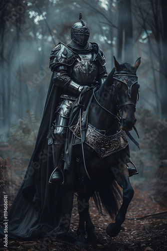 A Gallant Knight in Shining Armor Ready for a Noble Quest at the Edge of a Mystical Forest