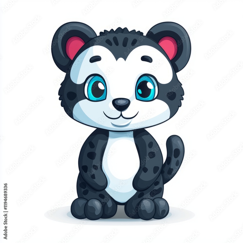 Fototapeta premium Adorable Cartoon Baby Leopard Cub Sitting
