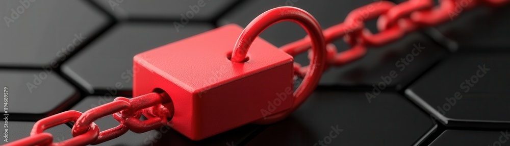 Securing digital information with a red padlock hexagonal background cybersecurity concept abstract view