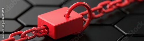 Obraz na płótnie Securing digital information with a red padlock hexagonal background cybersecurity concept abstract view w salonie