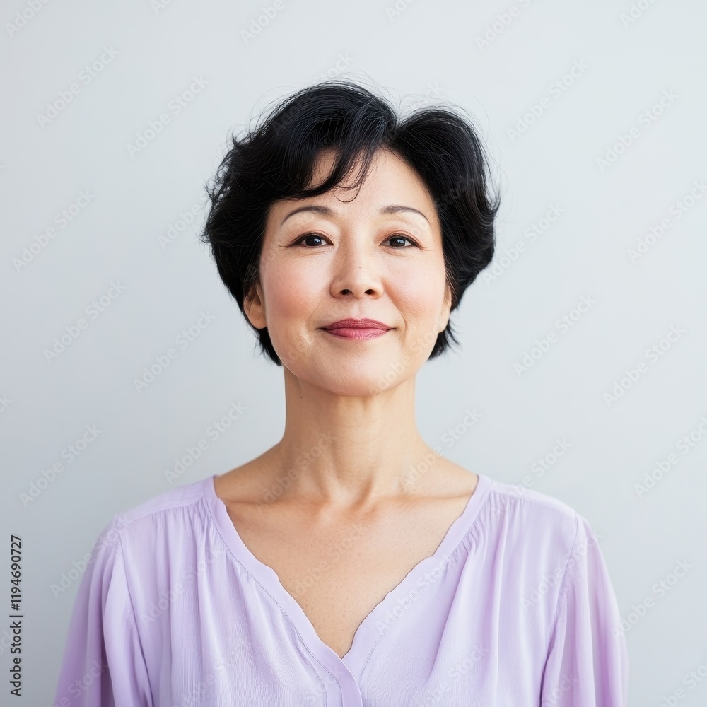 Confident South Korean woman in her 50s with short black hair Confident South Korean woman in her 50s with short black hair