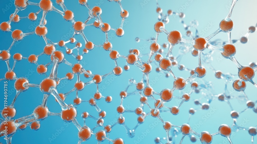 Water molecules illuminated against a light blue background showcasing structural details and molecular arrangements in scientific representation Water molecules illuminated against a light blue background showcasing structural details and molecular arrangements in scientific representation