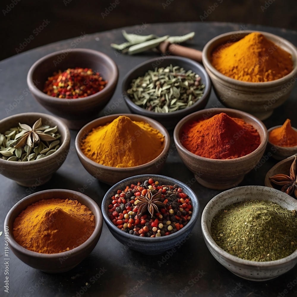 Vibrant Culinary Ingredients and Spices for Flavorful Cooking in a Kitchen Setting Vibrant Culinary Ingredients and Spices for Flavorful Cooking in a Kitchen Setting