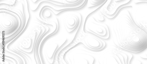 Realistic papercut decoration texture with wavy layers. White wave paper curved reliefs abstract background. Abstract white paper cut background with lines. Topography line map. Vintage outdoors style