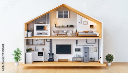 Smart Home Interior Design: A Cross-Section View of a Modern House with Advanced Technology and Efficient Energy Systems photo