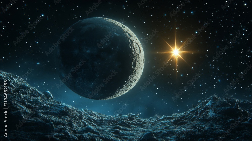 Obraz premium Celestial Body and Starry Night Sky Landscape