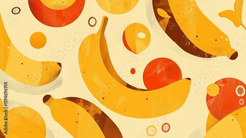Yellow Bananas Arranged in Abstract Composition with Colorful Circles photo