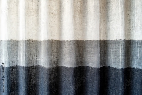 A three-tone subtly textured curtain hangs gracefully, offering a mix of calm serenity and elegance, suitable for enhancing varied interior spaces and moods. photo