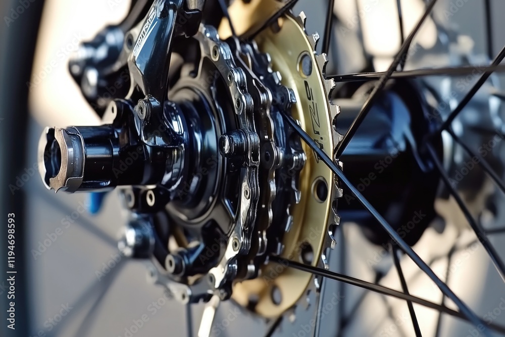 Fototapeta premium A detailed view of a bicycle's spoke and hub design, ideal for use in illustrations or diagrams about cycling technology