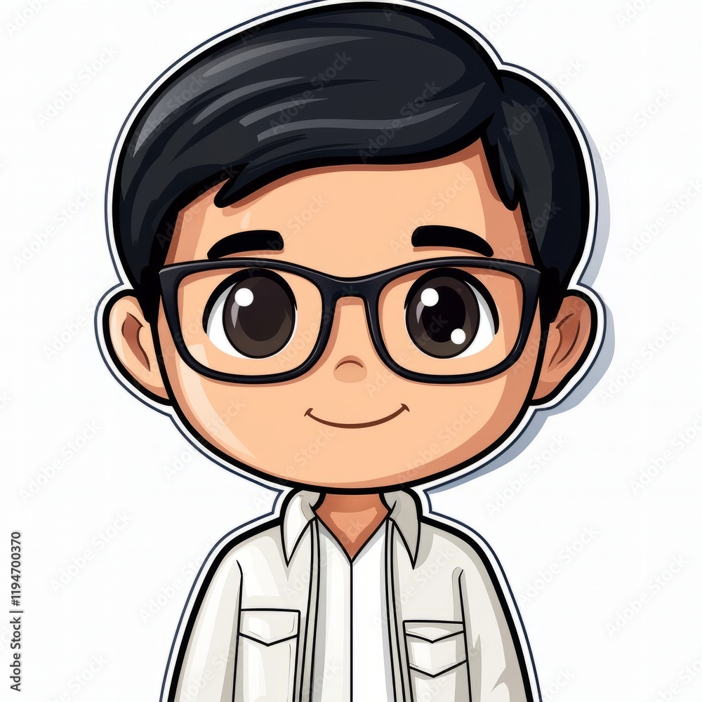 Cartoon Boy Wearing Glasses and a Light Jacket