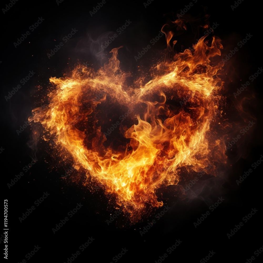 Fototapeta premium Fire heart black background illuminated.