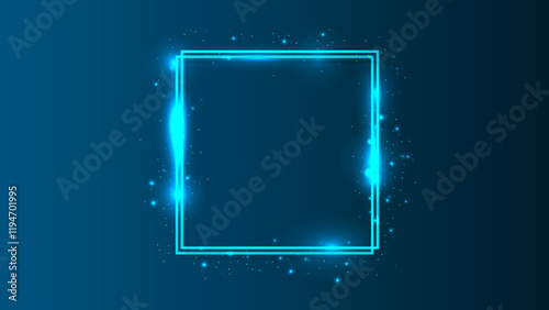 Neon double square frame with shining effects and sparkles