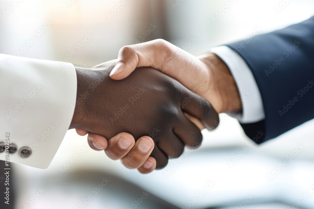Two individuals shake hands in a close-up shot Two individuals shake hands in a close-up shot