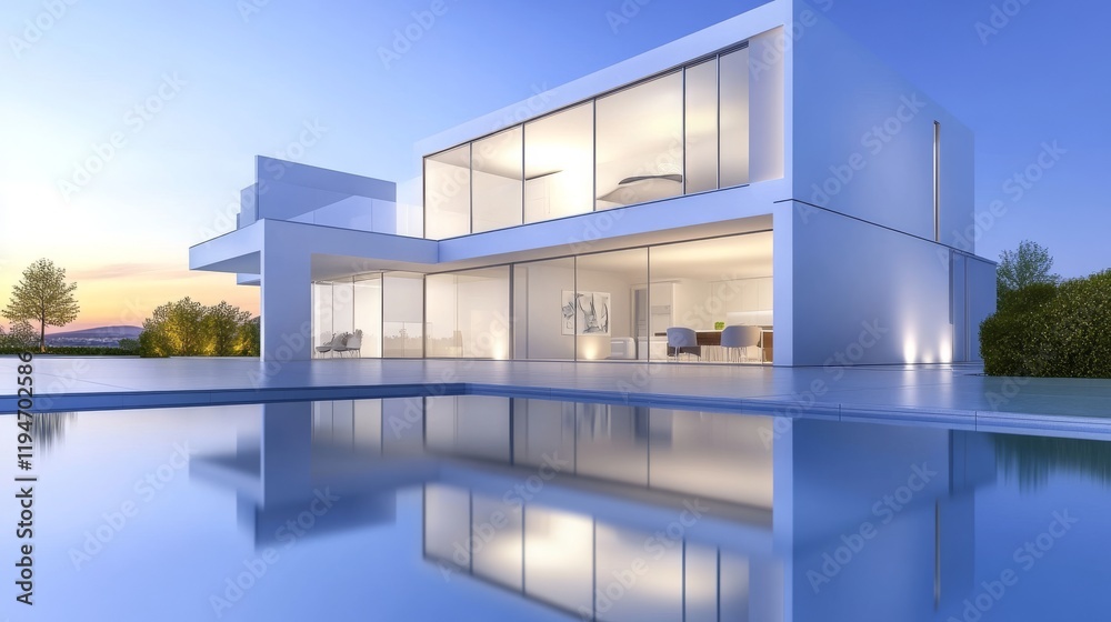 Fototapeta premium Architectural Drawing of a Modern House with Technical Details and 3D View