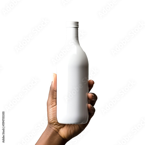 A hand holding a white bottle