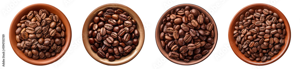 Bowl of Freshly Roasted Coffee Beans, PNG set Bowl of Freshly Roasted Coffee Beans, PNG set
