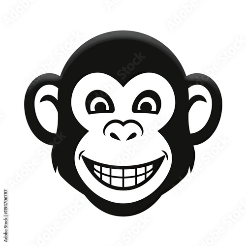 Cheeky Chimp:  A playful and expressive cartoon chimp with big eyes and a wide, toothy grin. The black and white silhouette adds a touch of retro charm.