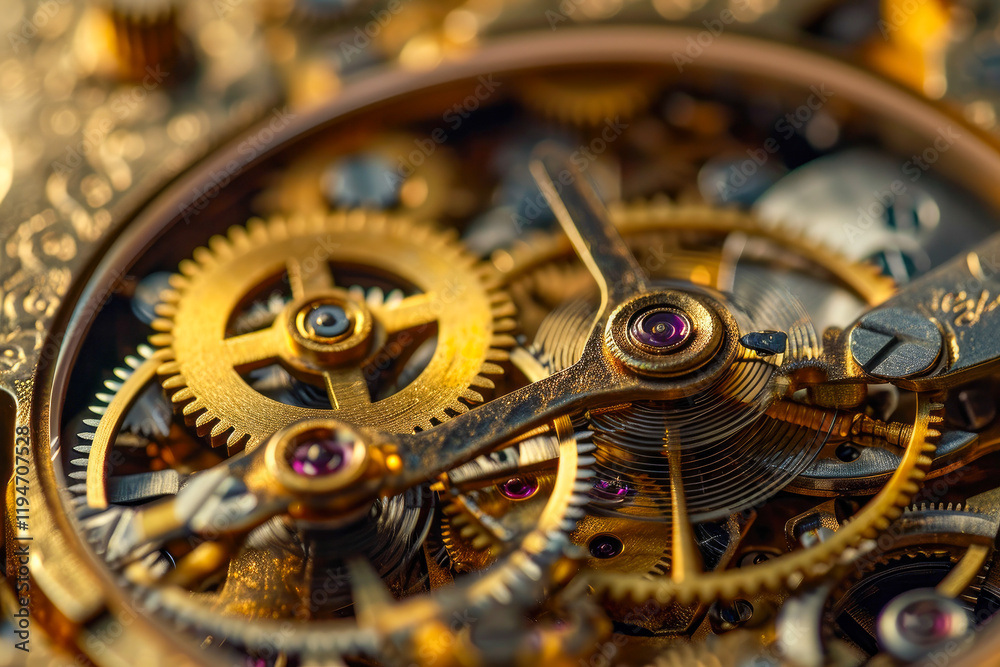 Close-up of the inner workings of a mechanical watch. Many diffe Close-up of the inner workings of a mechanical watch. Many diffe