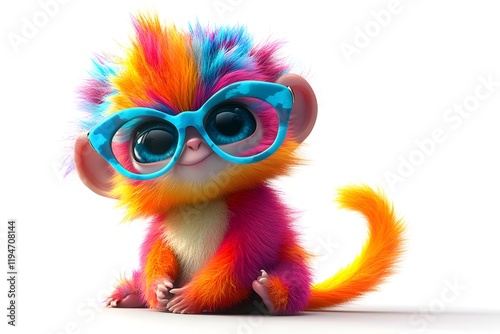Playful 3D Cartoon Animal in Vibrant Colors and Glasses on White Background
