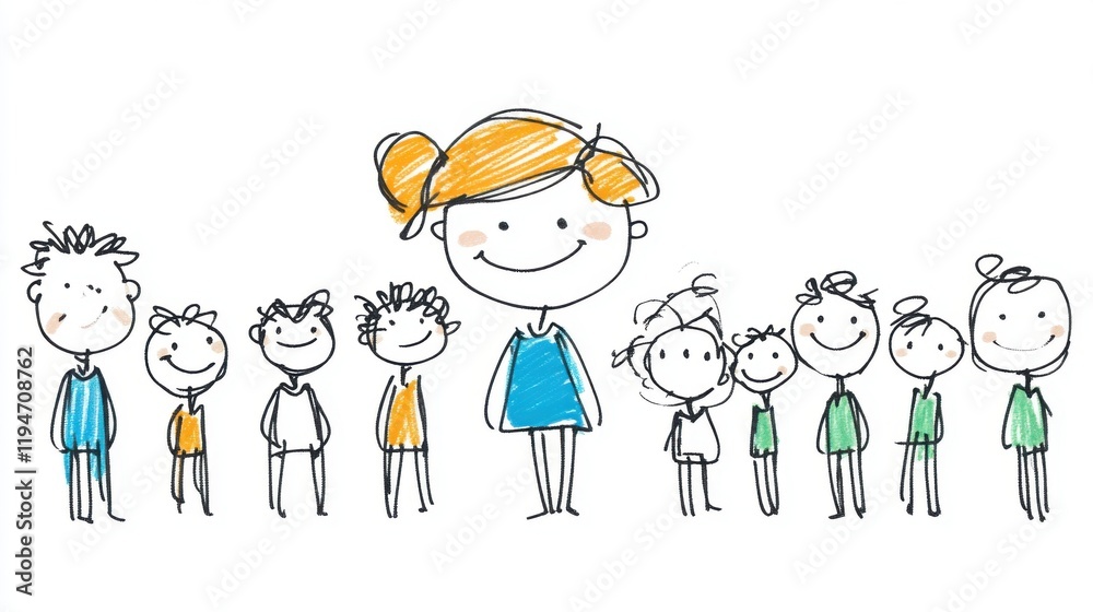 Cheerful Group of Kids in Fun and Playful Stick Figure Style Illustrating Friendship and Togetherness Cheerful Group of Kids in Fun and Playful Stick Figure Style Illustrating Friendship and Togetherness