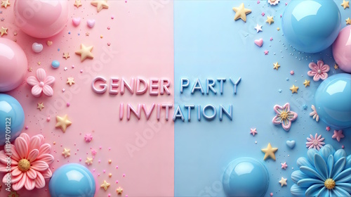 gender reveal party background with blue and pink balloons	