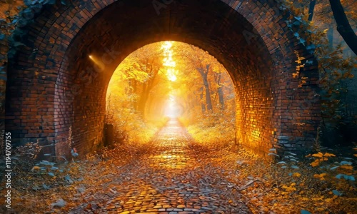 Video of an Autumn Tunnel Glowing with Golden Light