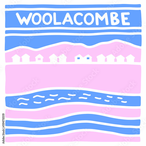 Woolacombe beach coast sticker - England  North Devon souvenir printing design