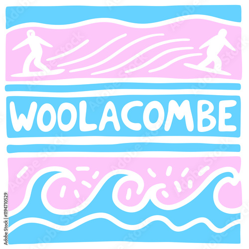 Woolacombe beach coast sticker - England  North Devon souvenir printing design