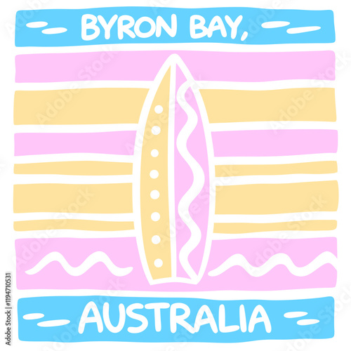 Byron Bay Surfing, Australia - minimalist souvenir print design for t-shirt, sticker, poster