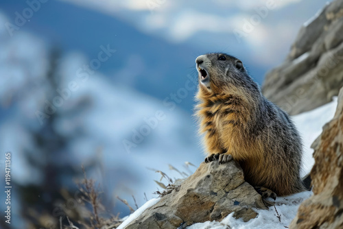 An ancient omen, the marmot heralds the end of winter and the ar photo