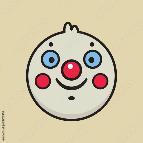 Vector Illustration of a Cute Minimalist Clown Face with Bright Red Nose and Blue Eyes - Perfect for Kids' Designs, Parties, and Fun Themes