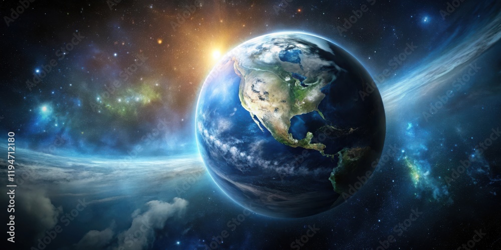 Obraz premium A Majestic Planet Earth Viewed from Space, Illuminated by a Radiant Sun