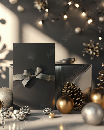 Elegant Black Gift Card Mockups with Festive Decor photo