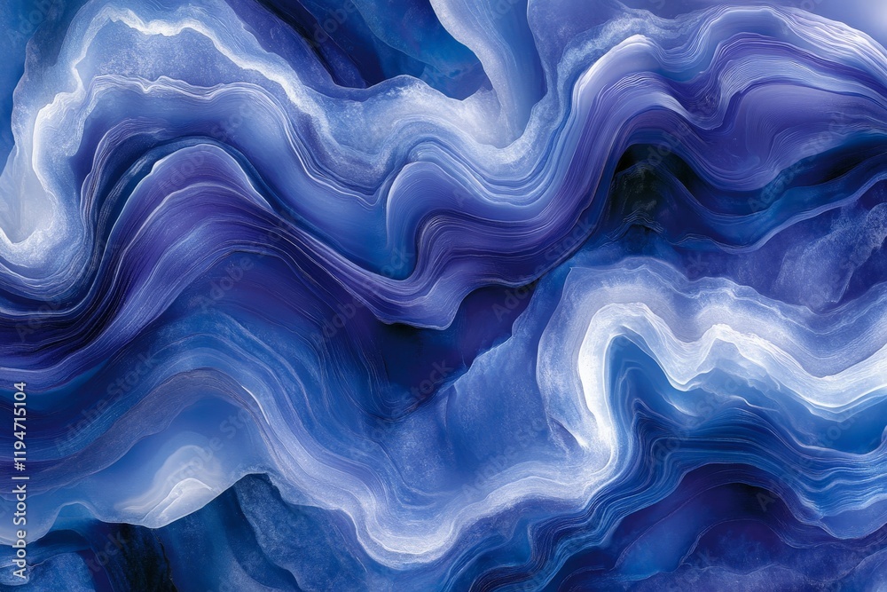 Obraz premium An abstract depiction of fluid waves swirling in rich hues of blue and purple, this artwork is a visual symphony of movement and emotion, artistically crafted.