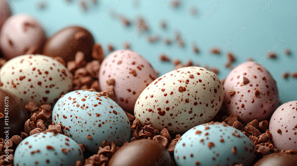 Obraz premium Chocolate Easter eggs sprinkled with chocolate chips