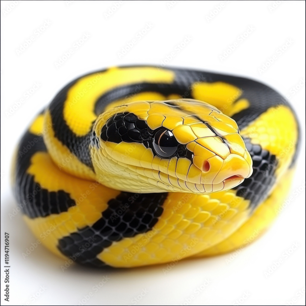 Fototapeta premium Yellow and Black Snake, Isolated on White