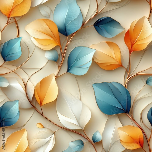 Abstract Floral Pattern in Soft Pastel Colors with Copper Accents and Leaf Designs for Elegant Home Decor or Stylish Branding Projects