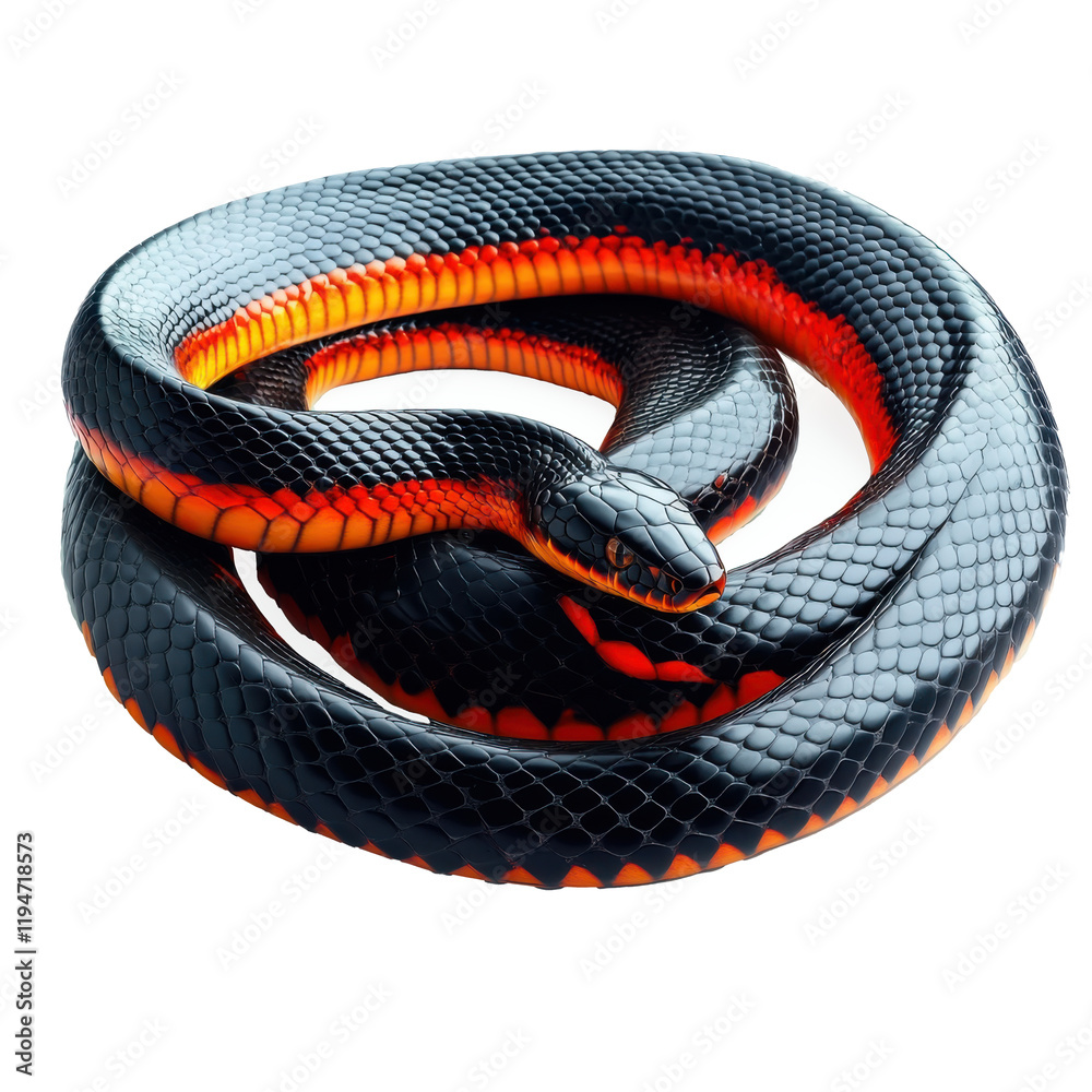 Photorealistic Snake, Black and Orange, Isolated Transparent Background. Photorealistic Snake, Black and Orange, Isolated Transparent Background.