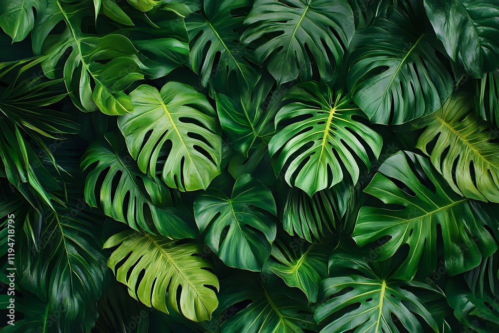 Lush Green Tropical Leaves: A Vibrant Display of Nature's Beauty, Showing Diverse Foliage in Rich Shades Lush Green Tropical Leaves: A Vibrant Display of Nature's Beauty, Showing Diverse Foliage in Rich Shades
