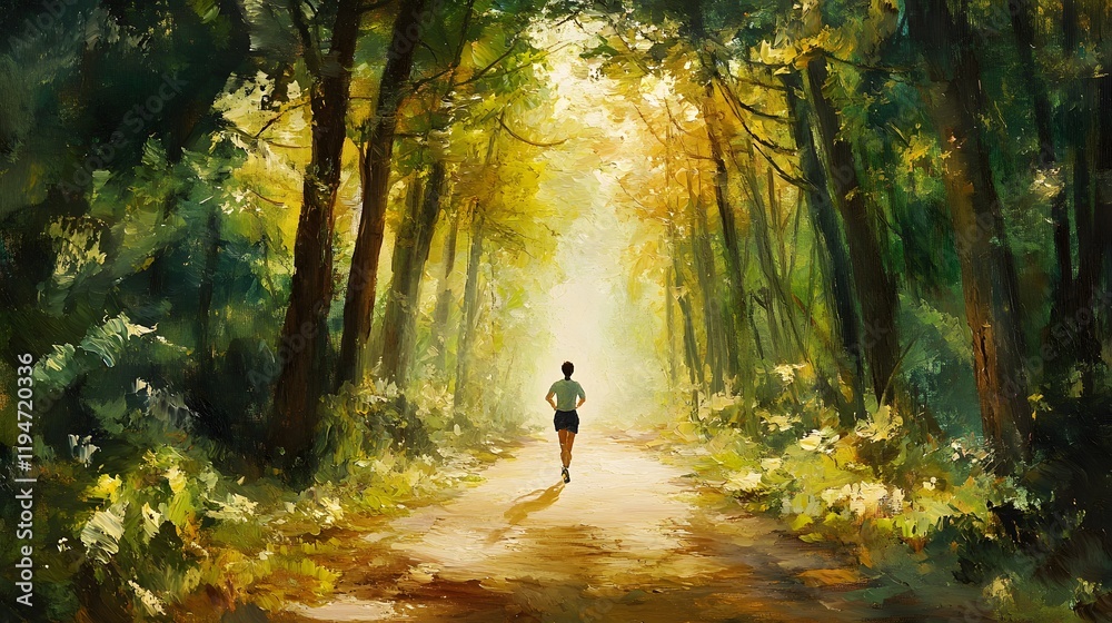Fototapeta premium A Runner Enjoys A Sunny Forest Path