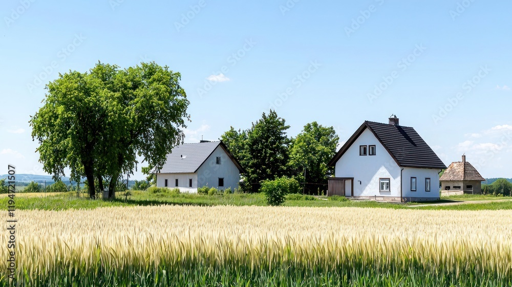 Summer Farmhouse in Wheat Field Summer Farmhouse in Wheat Field