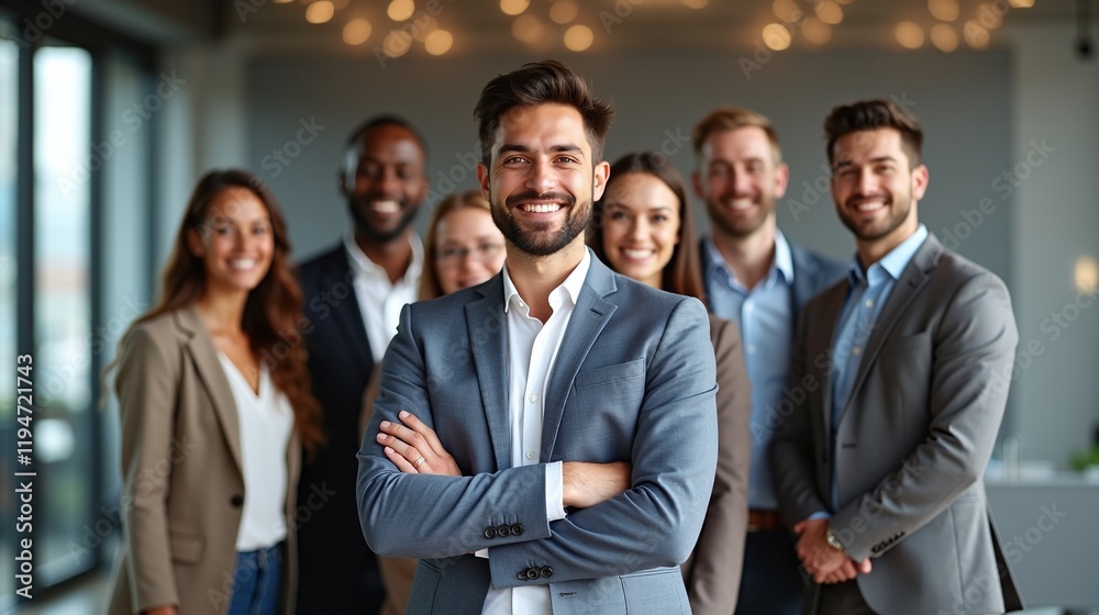 diverse business team confident young man in foreground diverse business team confident young man in foreground