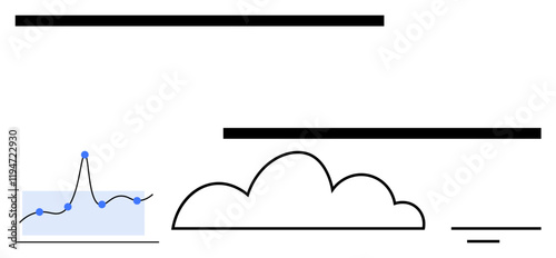 Cloud shape line graph horizontal bars suggest data flow, connectivity, and analysis. Blue highlights areas. Ideal for technology, data analysis, forecasting, digital communication, networking