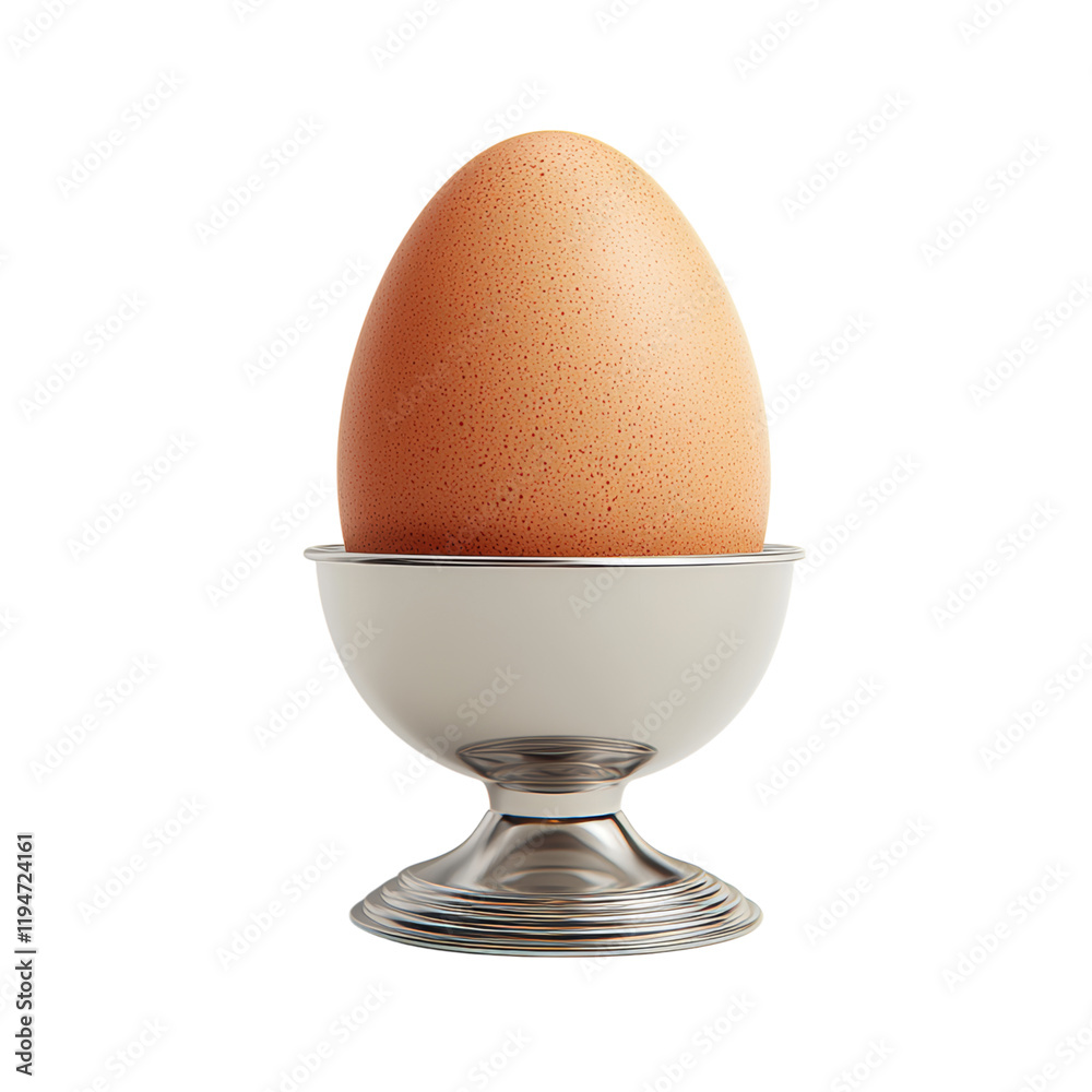 Fresh Egg in Silver Holder on White Background Isolated on transparent background Fresh Egg in Silver Holder on White Background Isolated on transparent background