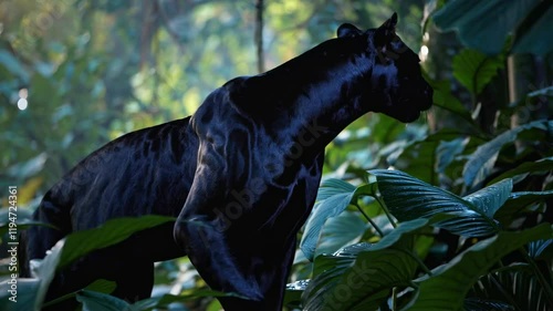 Black Panther Walking Gracefully Through Dense Jungle, Majestic Wildlife Scene Video 4K