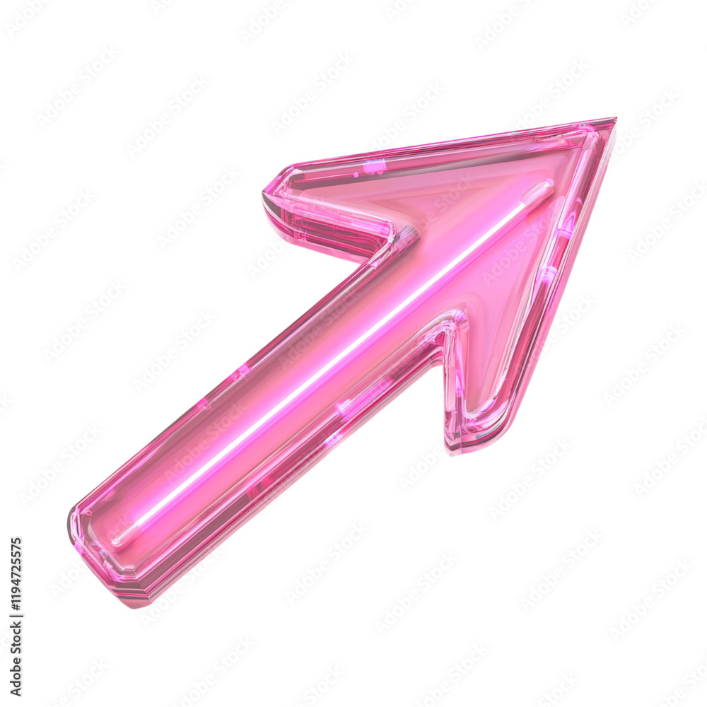 Bright Neon Pink Arrow with Glow Effect Isolated on transparent background